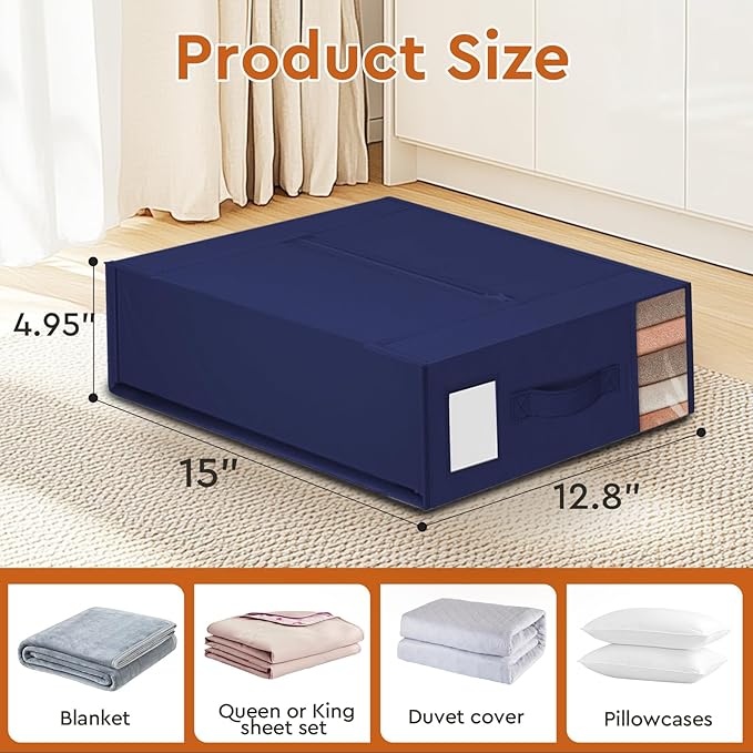StorageTastic 8 Pack Bed Sheet Closet Organizers and Storage,Sturdy Foldable Storage Containers with Window and Label,Storage and Organization for Bedding Sheets,Duvet Covers,Blankets (Blue)