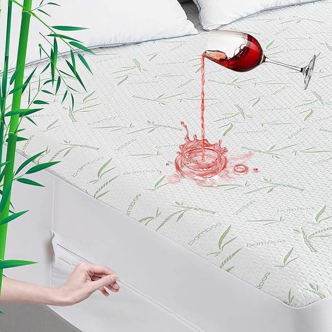 Parkdeny Full Mattress Encasement, Waterproof Cooling, Rayon from Bamboo, 3D Air Fabric, Breathable, Noiseless, Washable, Fits 5"-13" Deep Mattresses