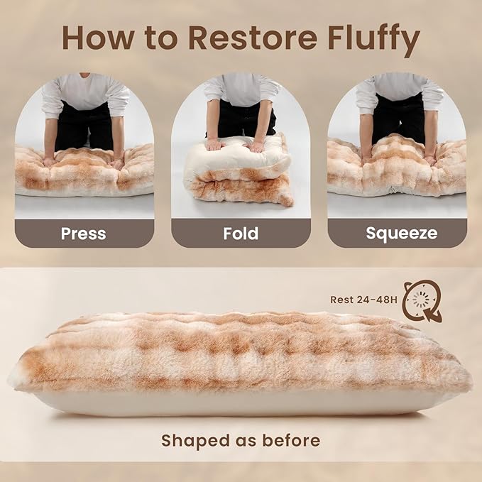 ZonLi Fluffy Body Pillow for Adults, Fuzzy Faux Fur Body Pillow with Shredded Memory Foam, Adjustable Support for Side Sleepers, Pregnancy & Decor, Gifts, 20 x 54 Inch, Light Tan
