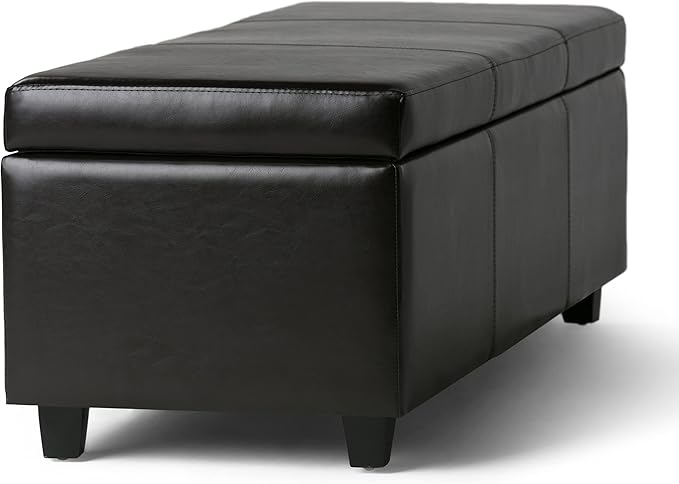 SIMPLIHOME Avalon Storage Ottoman Bench - 48" Wide x 16" High Upholstered Vegan Leather Rectangular Lift-Top Ottoman in Tanners Brown, Contemporary Storage Bench for Living Room with High-Density Foam