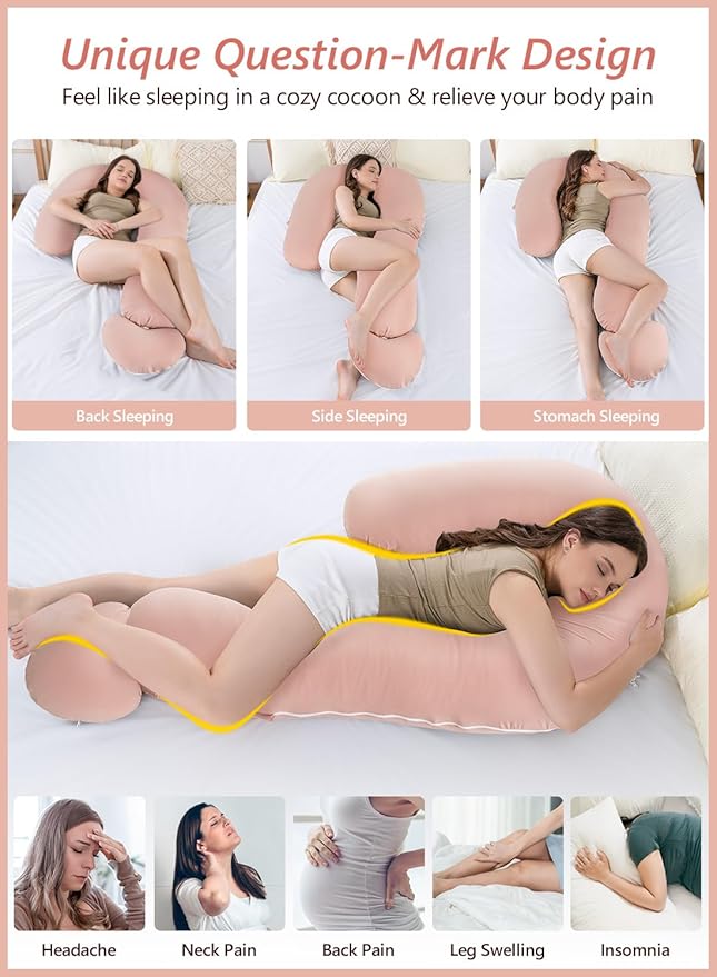 Meiz Question Mark Body Pillow for Adults, Cooling Full Body Support Pillow for Side Sleepers & Back Support, Cotton Long Bolster Pillow with Detachable Heart Cushion for Hugging, Apricot