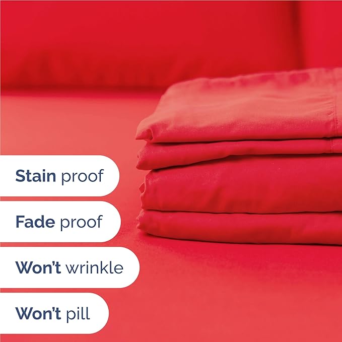 Full 6 Piece Sheet Set - Comfy, Breathable & Cooling - Soft Hotel Luxury Bedding for Women, Men, Kids, Teens & Children - 1 Flat & 1 Fitted Sheet & 4 Pillowcases w/ Deep Pockets - Wrinkle Free - Red
