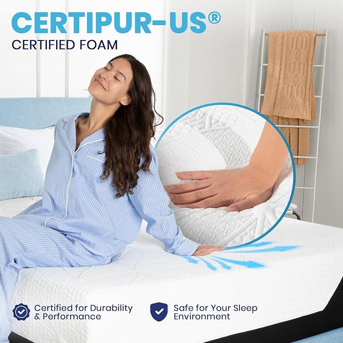 Classic Brands Cool Gel Chill Memory Foam 14-Inch Mattress with 2 BONUS Pillows |CertiPUR-US Certified |Bed-in-a-Box, Queen