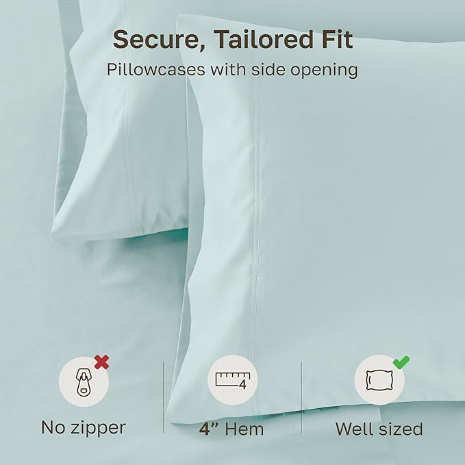 California Design Den Standard Pillows Cases Set of 2 - Premium 600 Thread Count, 100% Cotton Queen Pillow Case Pair, Breathable Sateen, Fits Standard & Queen Pillows- Aqua