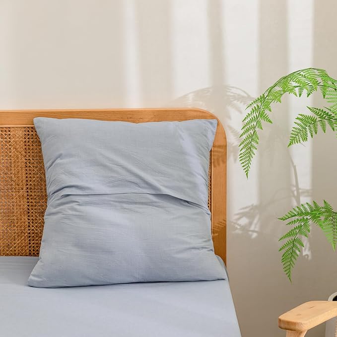 BESTOUCH 100% Washed Cotton Pillowcase for Hair and Skin Linen Feel Soft Comfortable Breathable 2 Set Pillow Case with Envelope Closure Solid Cornflower Blue Euro 26x26 Inches