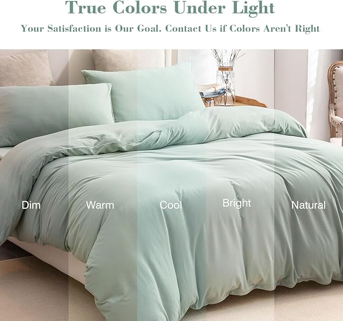 PURE ERA Jersey Knit Duvet Cover Set 100% T-Shirt Cotton Super Soft Comfy 3pc Bedding Set with Zipper Closure (Solid Sage Green, Cal King)