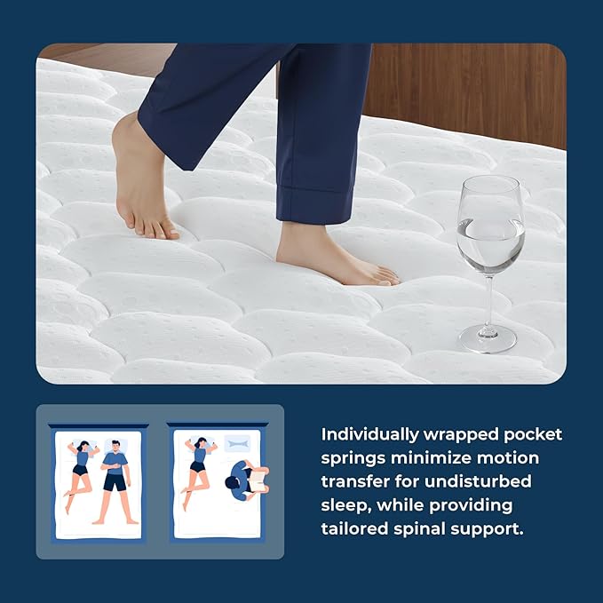 Vesgantti Queen Mattress 12 Inch, Fiberglass-Free | Cool Sleep Hybrid Mattress in a Box - Memory Foam & Pocket Springs, Ergonomic Design, Pressure Relief, Medium Firm Feel, 60"×80"×12"