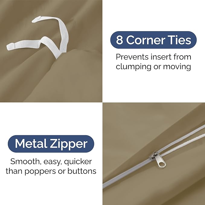 Duvet Cover King Size Set - Extra Soft King Duvet Cover 104" x 90" with 2 Pillow Shams - Hotel Luxury, Easy Care and Fade Free w/ Zipper Closures & Ties - All Season, Comfy, Cozy & Breathable (Khaki)