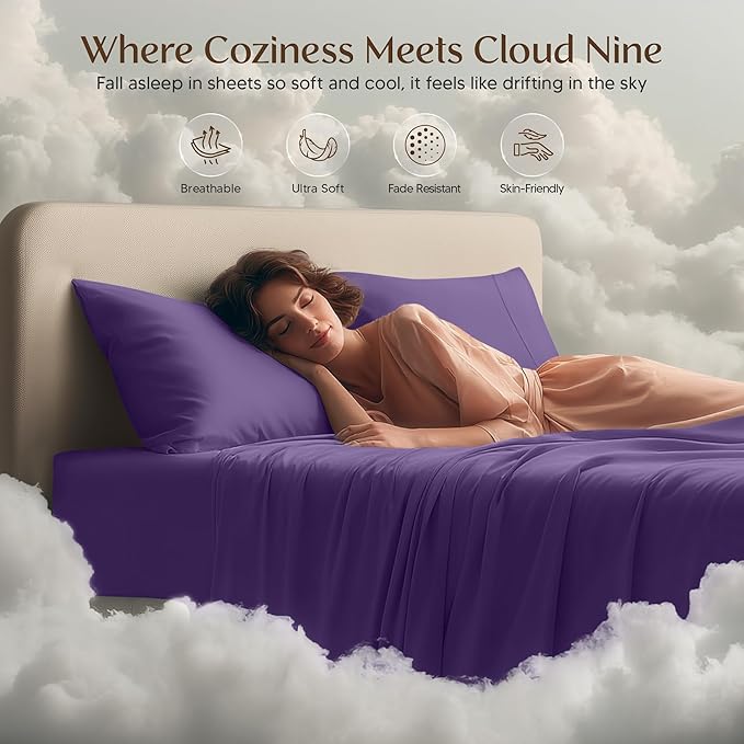 Utopia Bedding Full Size Sheet Set – 4 Piece Bed Sheets, Soft and Breathable Microfiber, Includes 1 Fitted Sheet, 1 Flat Sheet and 2 Pillowcases – Oeko Tex (Eggplant)