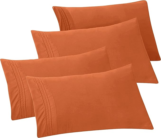 Elegant Comfort 4-Pack Solid Pillowcases 1500 Premium Hotel Quality Microfiber - Smooth Weave, Wrinkle and Fade Resistant, Easy Slip-On, 4-Piece Set, King Pillowcase, Coral