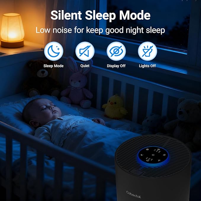 Air Purifiers for Bedroom Home, Cobectal Air Cleaner with H14 True HEPA 3-in-1 Filter for Room up to 1050 ft², Sleep Mode & Aroma Function, Portable Air Purifiers for Office, Dorm, RVs, Black
