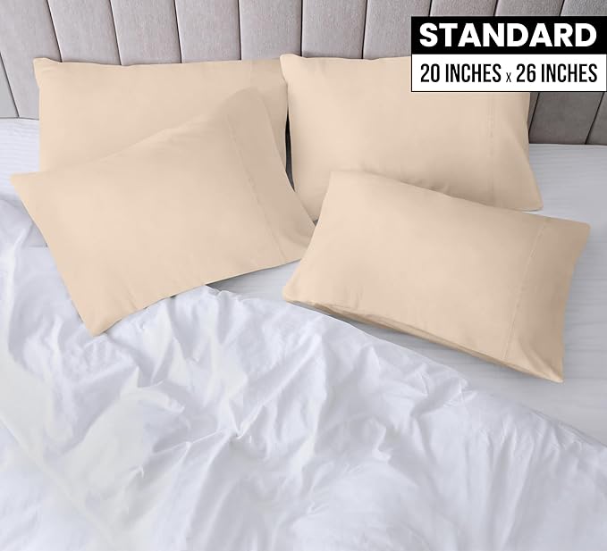 Utopia Bedding Standard Pillow Cases - 4 Pack - Envelope Closure - Soft Brushed Microfiber Fabric - Shrinkage and Fade Resistant Pillow Covers Standard Size 20 X 26 Inches (Standard, Beige)