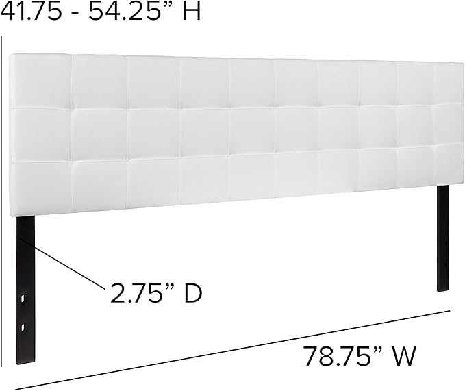 Flash Furniture Bedford Box Stitch Tufted Upholstered King Size Headboard in White Fabric