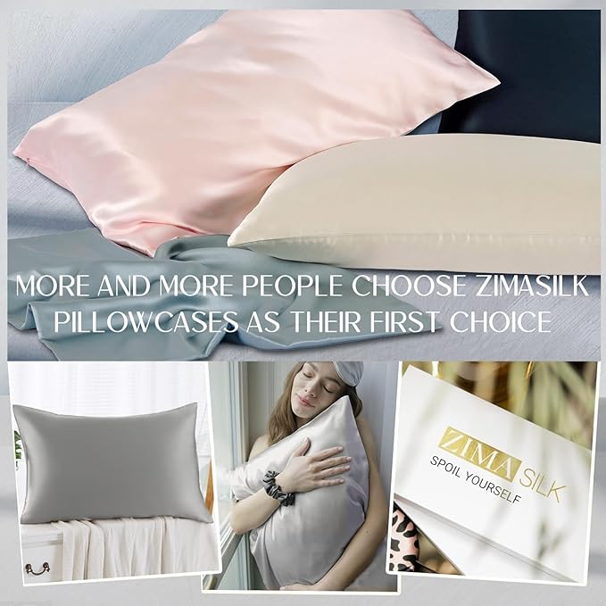 ZIMASILK 100% Pure Mulberry Silk Pillow Cases for Hair and Skin, Soft, Hypoallergenic & Smooth, Both Sides Grade 6A Silk, with Hidden Zipper, Gift for Women Men,1pc (Toddler 13"x18", Gray)