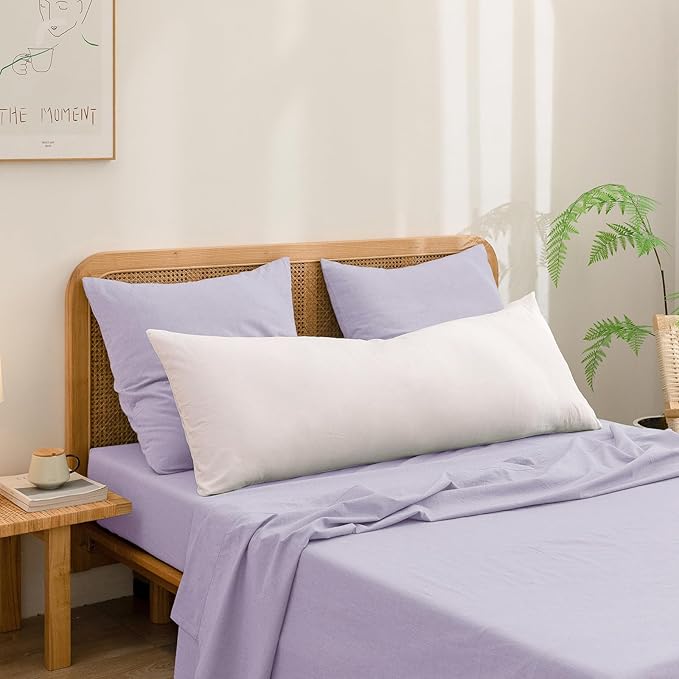 BESTOUCH 100% Washed Cotton Pillowcase for Hair and Skin Linen Feel Soft Comfortable Breathable 2 Set Pillow Case with Envelope Closure Solid Taro Purple Euro 26x26 Inches