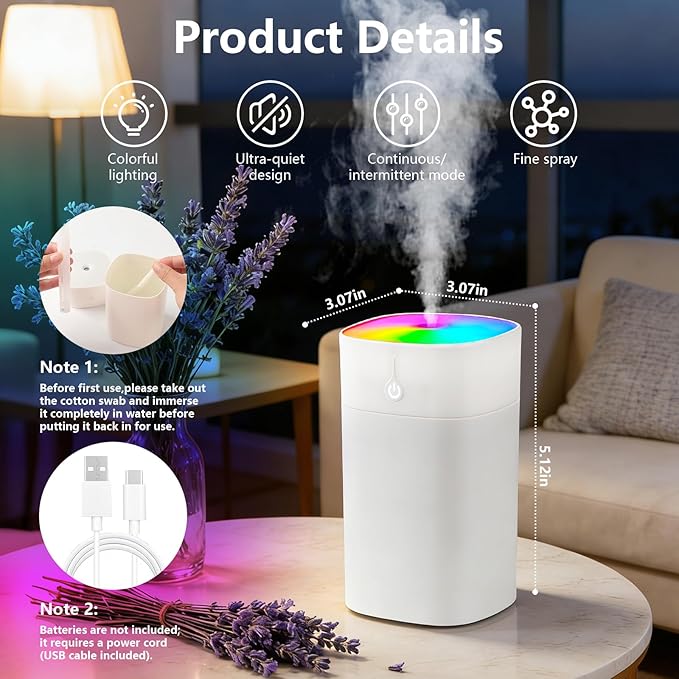 8 PCS Mini Humidifiers for Bedroom 400ml Portable Small Cool Mist Humidifier Super Quiet with 2 Modes Auto Shut-Off Small Humidifiers for Bedroom Travel Car Office Home Plant,White
