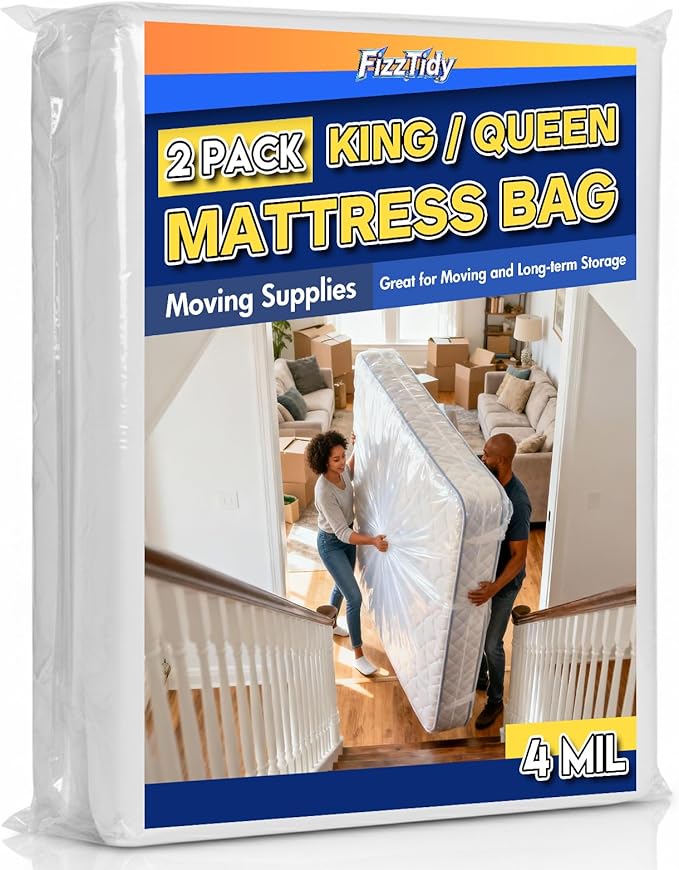 2 Pack Mattress Bags for Moving & Storage - 107" x 78" x 14'' for King/Queen Size, Waterproof & Tear-Resistant, 4 MIL Heavy Duty Mattress Cover Moving Supplies
