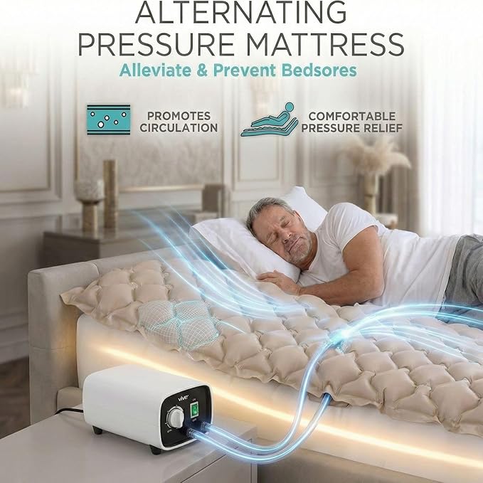 Vive Alternating Air Pressure Mattress Pad - The Original Bed Sore Prevention Solution - Hospital Topper for Bedridden Patients - Includes Waterproof, Breathable Ulcer Cushion & Whisper Quiet Pump