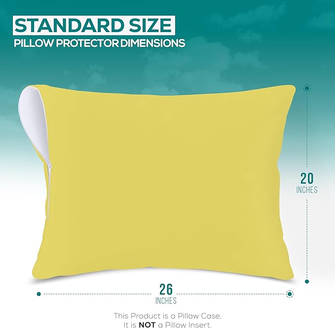 Utopia Bedding Premium 100% Waterproof Pillow Protectors with Zipper Standard Size (Set of 2), Bed Bug and Dust Mite Proof Zippered Pillow Covers, Pillow Encasement Cases, Yellow