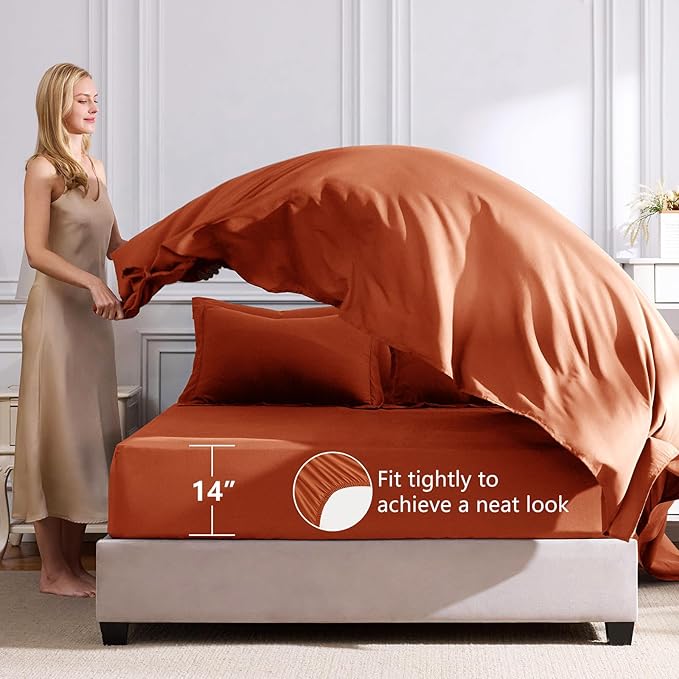 CozyLux Twin XL Comforter Set Burnt Orange - 5 Pieces Twin Extra Long Bed in a Bag for College Dorm, All Season Bedding Set for Girls and Boys, Soft Bed Set with Comforter, Sheets, Pillowcase & Sham