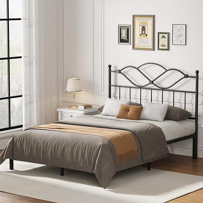 Elephance Queen Size Headboard Only,Vintage Platform Headboard for Queen Size Bed Frame Country Style, Height Adjustable,Sturdy and Stable, Easy Assembly, Sand Black