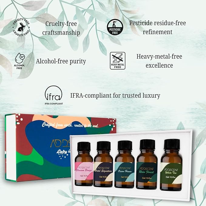 Luxury Hotel Collection Aroma Oils, White Tea Rain Forest Ocean Haven Blossom Breeze Hotel Signature Scents, 5 x 15ml Bottles for Home Office Spa Ambience, Premium Oil Diffuser Set