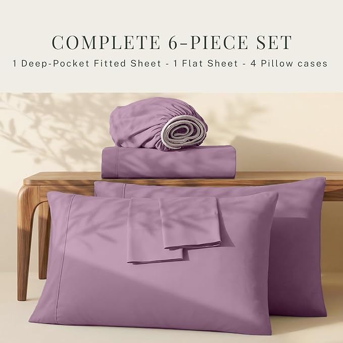 Hearth & Harbor Extra Deep Pocket Sheets - Fits Mattress 18-24 Inches Deep - Extra Deep Pocket California King Size - 6 Piece Cal King Sheets - Cal King, Lavender Dream