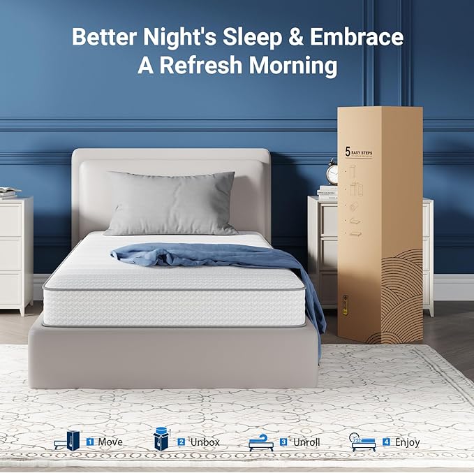 Avenco Queen Mattress 8 Inch in a Box, Queen Size Medium Plush Mattresses with Spring Smarts Coil Hybrid Colchones for Pressure Relief, CertiPUR-US Certified