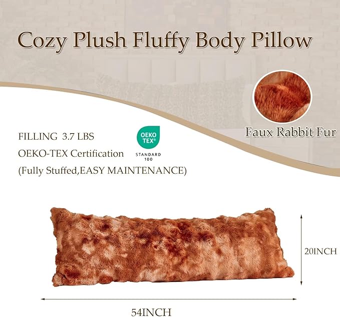 Luxury Shaggy Faux Fur Body Pillow,Fluffy Bed Pillow with Zipper Closure,Soft Decorative Plush Full Long Pillows,Fuzzy Hug Pillow for Living Room Side Sleeper & Pregnancy 20"x54" Tie-dye Burnt Orange