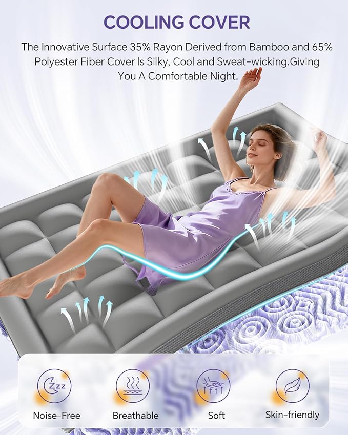 ChiXpace Dual Layer 4 Inch Memory Foam Mattress Topper Queen - 2 Inch Gel Memory Foam and 2 Inch Pillow Top Mattress Pad, 7-Zone Egg Crate Queen Size Mattress Topper (Grey)