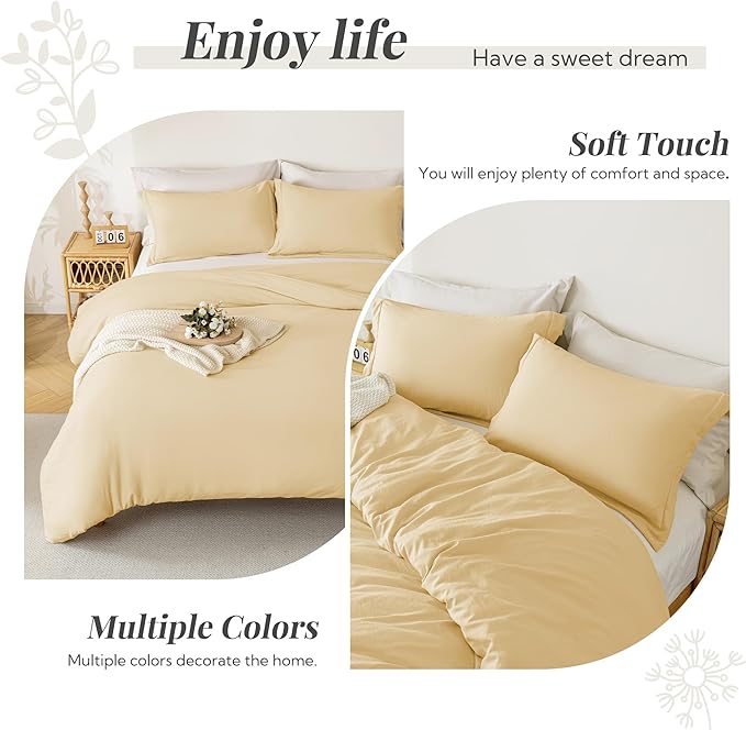 MILDLY Super Soft Duvet Cover 2pcs - 100% Washed Microfiber Butter Yellow Twin/Twin XL Comforter Cover Set with Zipper Closure & Corner Ties