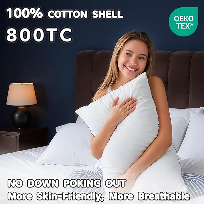 Canadian Goose Down Pillows King Size Set of 2,80% Goose Down and 20% Goose Feathers Goose Feathers,1940+ Fill Power White Down Pillow with 800 Thread Count Cotton Shell (White 20"x36" 2 Pack)