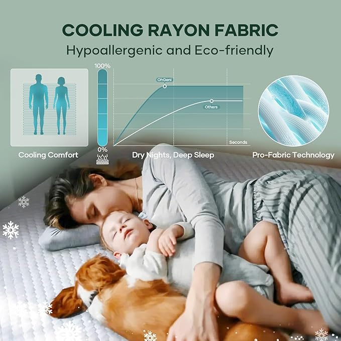 OhGeni 100% Waterproof Mattress Protector,California King Mattress Soft Pad,Pet Hair & Bedwetting Resistant,Cooling Fitted Sheets,Washable Bed Cover,Non-Slip Deep Pocket,Noiseless for Taller Person