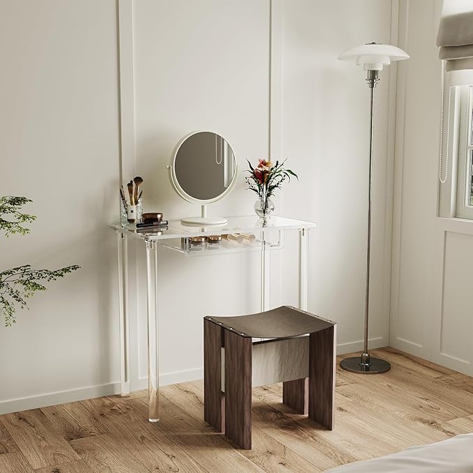 Eglaf Acrylic Makeup Vanity Desk - Clear Vanity Table with Drawer - Small Makeup Table Dressing Table for Bedroom, 31.5'' L x 15.7'' W x 29.5'' H, Modern