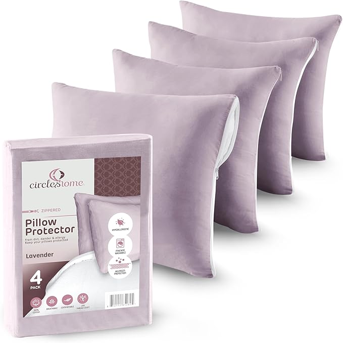 CIRCLESHOME Throw Pillow Protectors - 100% Cotton Breathable Pillowcases - 22 X 22 Square Pillowcases - Protects Pillows from Dirt, Dust and Debris (Square Pillow - 4 Pack- 22x22)