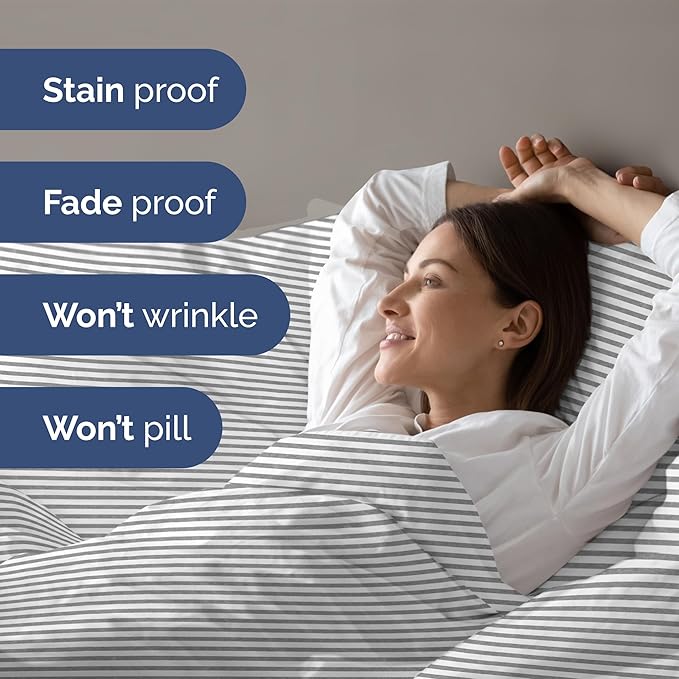 Duvet Cover Full Size Set - Extra Soft Full Duvet Cover 80" x 90" with 2 Pillow Shams - Hotel Luxury, Easy Care & Fade Free with Zipper Closures & Ties - All Season, Comfy & Breathable (Grey Stripes)