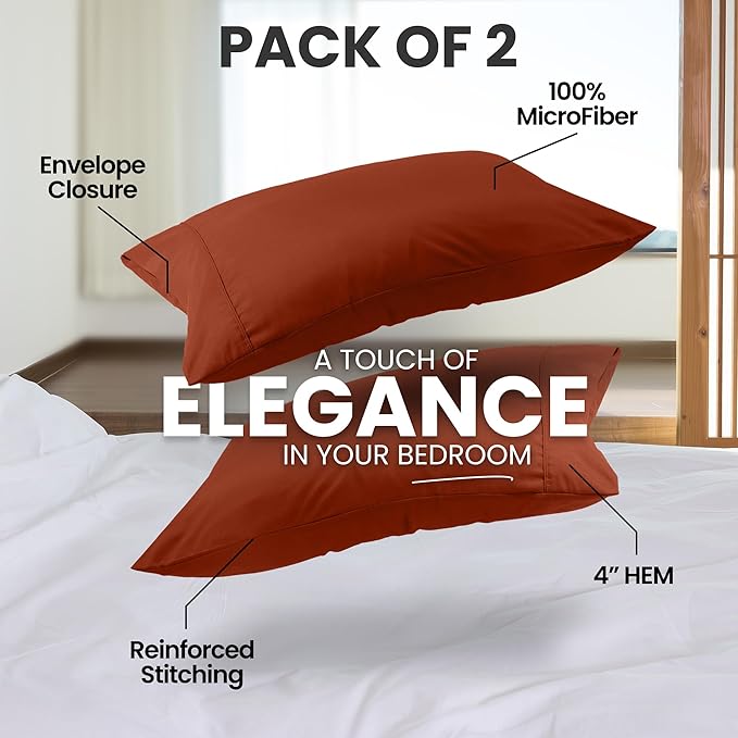 Utopia Bedding Queen Pillow Cases - 2 Pack - Envelope Closure - Soft Brushed Microfiber Fabric - Shrinkage and Fade Resistant Pillow Covers Queen Size 20 X 30 Inches (Queen, Orange)