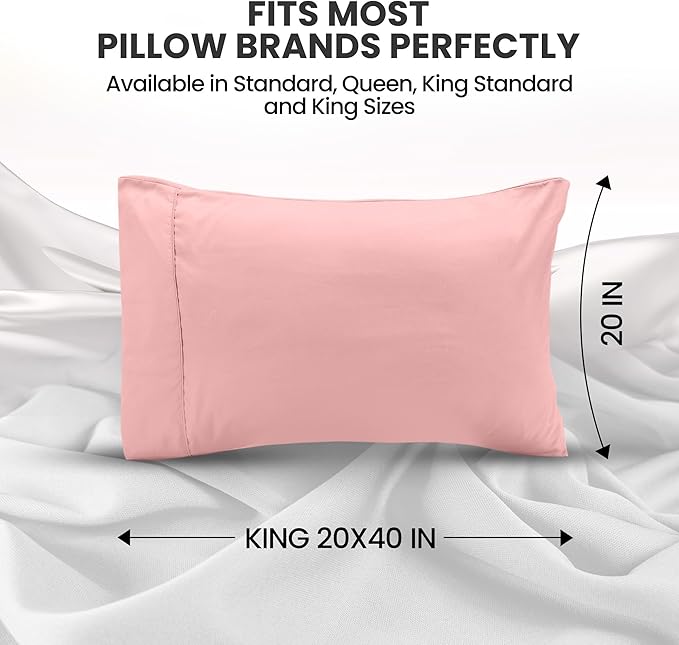 Utopia Bedding Pillow Cases King Size 2-Pack – Soft Brushed Microfiber – Envelope Closure – Perfect for Hospitals, Hotels, Guest Rooms – Oeko-TEX Certified, 20x40 Inches (Pink)