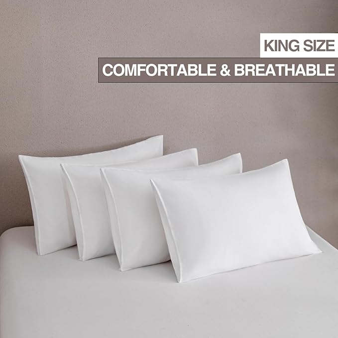 MINIPANDA White King Size Pillow Cases Set of 4 - Super Soft, Smooth and Breathable Pillow Cases King - Envelope Design - Machine Washable Lightweight (20X40 Inches (4 PIECE))