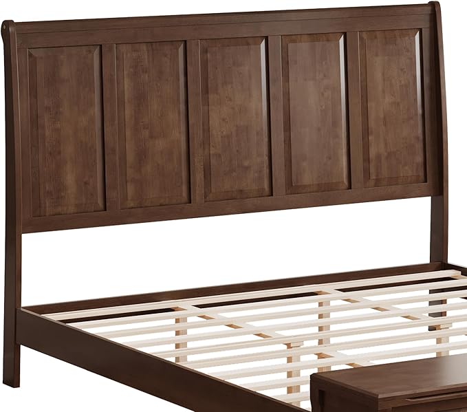 KEIKI King Size Platform Bed Frame with Storage Chest, Wooden Sleigh Bed with High Headboard and Footboard Storage Bench, Solid Wood Construction, No Box Spring Needed, Walnut Brown