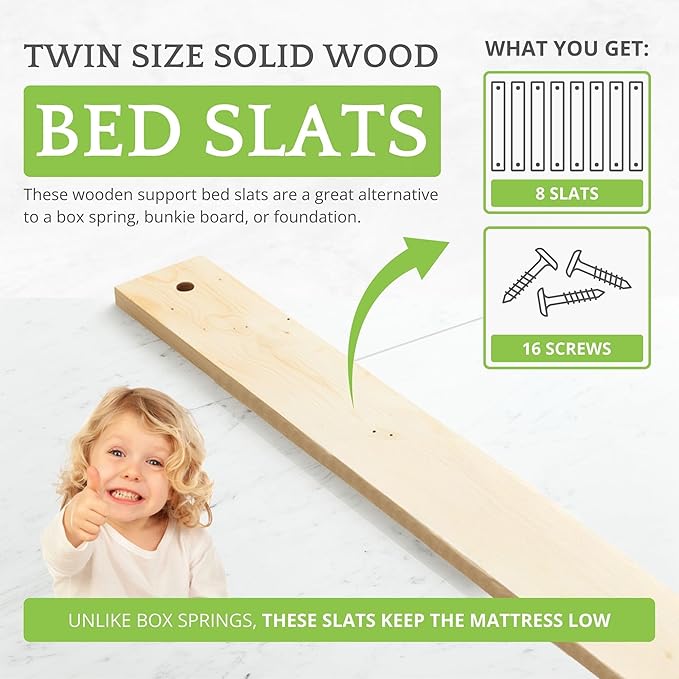 CC KITS Bed Slats for Twin, Full, Queen & King Sizes - Bed Slat Under Mattress Support - Bunkie Board - Box Spring & Mattress Platform Foundation Replacement - Set of 8 Slats (Twin - 39")