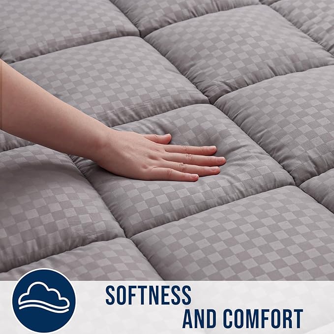 OLANLY Cal King Quilted Fitted Mattress Pad, Cooling Soft Mattress Topper, Elastic Fitted Mattress Cover Stretches up to 21 Inches Deep, Machine Washable Mattress Protector (72x84 inch, Light Grey)