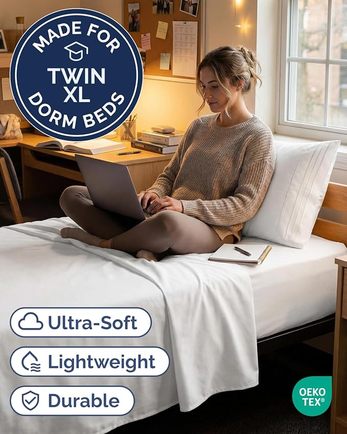 Twin XL Size 3 Piece Sheet Set - Comfy Breathable & Cooling Sheets - Hotel Luxury Bed Sheets for Women & Men - Deep Pockets, Easy-Fit, Extra Soft & Wrinkle Free Sheets - White Oeko-Tex Bed Sheet Set