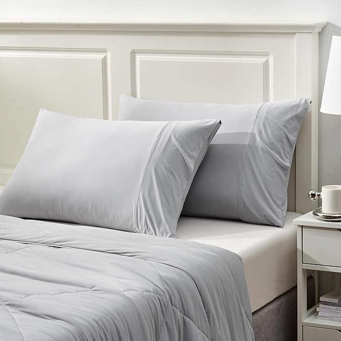 Cozy Bliss Cooling Pillow Cases for Hot Sleepers, Q-Max>0.45, King Size Set of 2, Soft & Silky Pillow Covers with Envelope Closure,Gift, Light Gray, 20x36 Inches