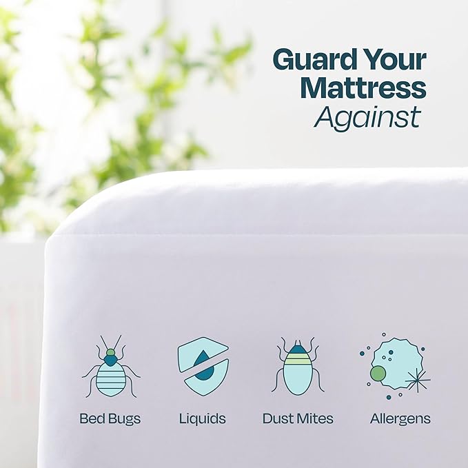 Linenspa Zippered Mattress Encasement – Full Size Waterproof Mattress Protector – Quiet Cover & Complete protection – Dorm Room Essentials, White