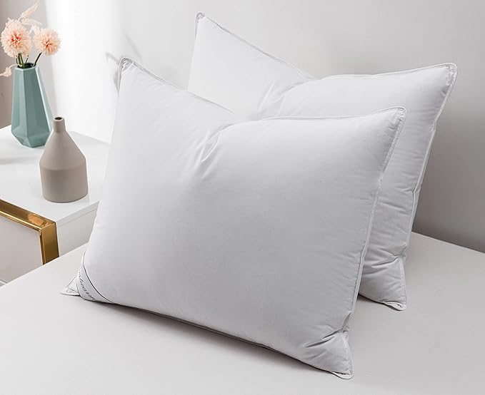 Goose Down Feather Pillows Bedding Hotel Pair Pillows 100% Cotton Cover Set of Two Queen Size 20x30inch White Color