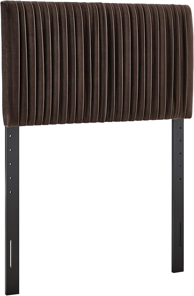 Modway Eloise Twin Velvet Headboard with Ruched Details in Chocolate Brown - Modern Bed Headboard Only with Stain-Resistant Performance Upholstery, Height-Adjustable Mount