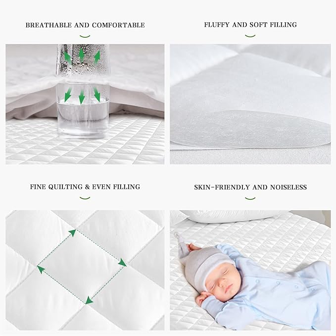 UNILIBRA Queen Mattress Pad Waterproof Rayon Made from Bamboo, Fitted Deep Pocket Mattress Cover fits 6''-25'', Breathable Quilted Mattress Protector, White