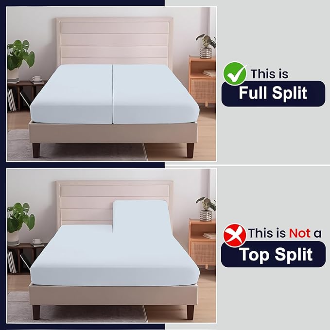 SGI Split King Sheet Set for Adjustable Bed Egyptian Premium Cotton 600 Thread Count Sheets for Sleep Number Bed 15" Deep Pocket 5 Pc Set with 2 Twin XL Fitted Sheets Soft Breathable -Light Blue