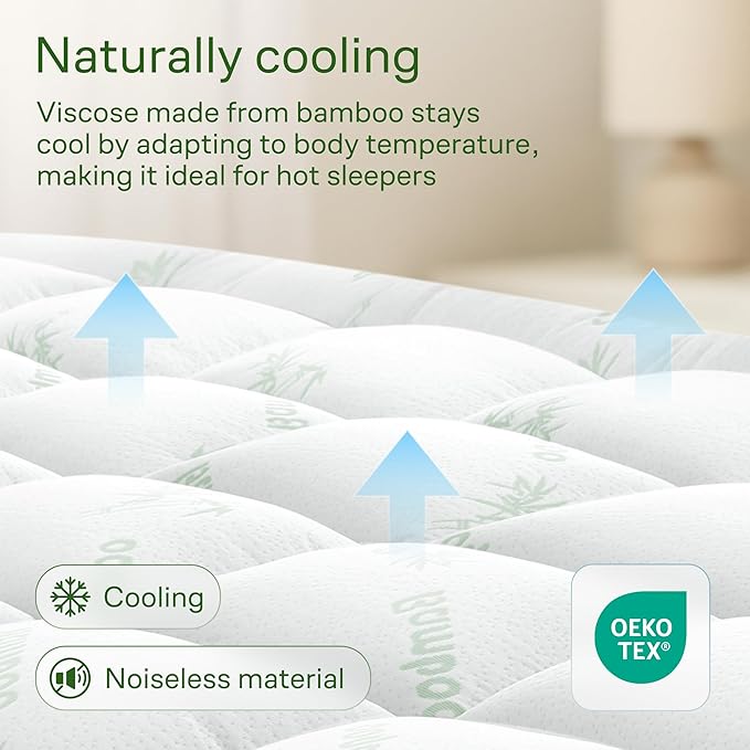 Niagara Sleep Solution Ultra Soft Full Size Mattress Topper - Rayon Derived from Bamboo Pillow Top Mattress Pad for Back Pain Relief - Naturally Cooling for Hot Sleepers, Green